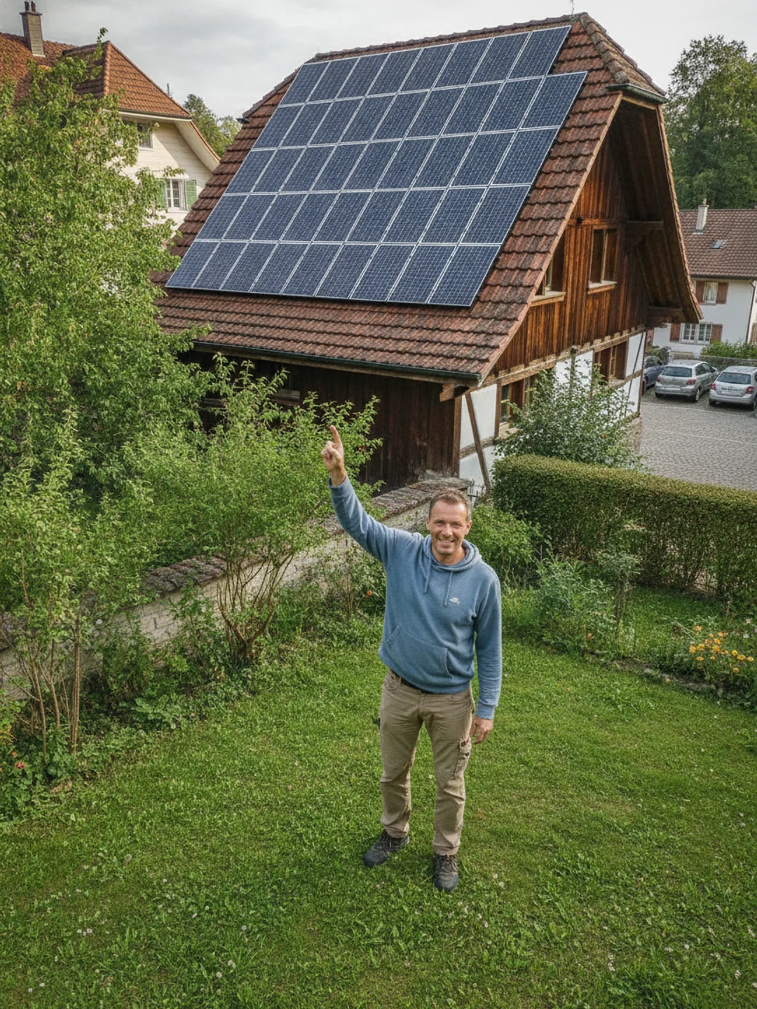 Panneaux solaires photovoltaïques installés sur une toiture en Suisse romande